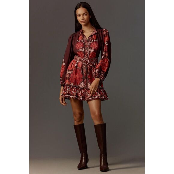 New Anthropologie Farm Rio Gigi Tapestry Brown Mini Dress - Size S